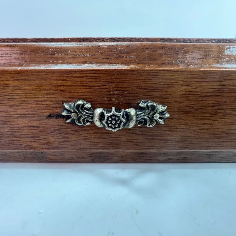 Vintage Wooden Valet Box Mens OS Brown Good Felt Lined Jewelry Drawer Organizer